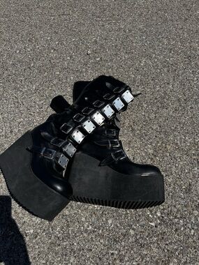 Black Platform Buckle Ankle Boots - Women's Gothic Chunky Heels